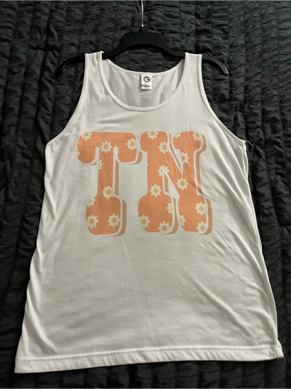 White Tank Top with Orange Floral TN Graphic - Women